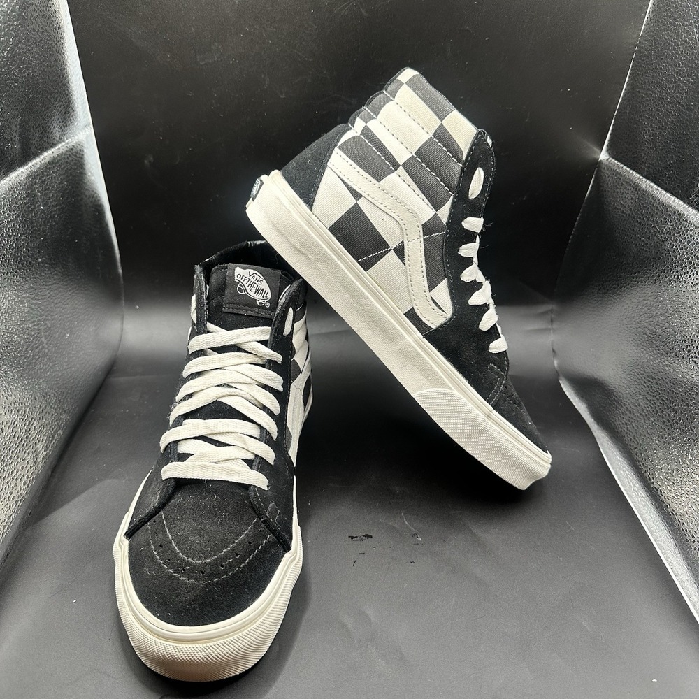 Rare Vans High Top Skate Shoes Black & White Oversize Checker Mens 7 Womens 8.5